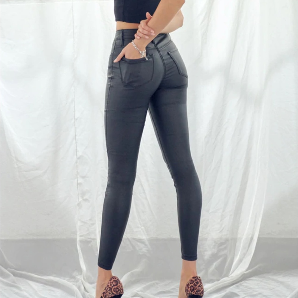 KanCan (1 left) Black Faux Leather ankle leg Jeans